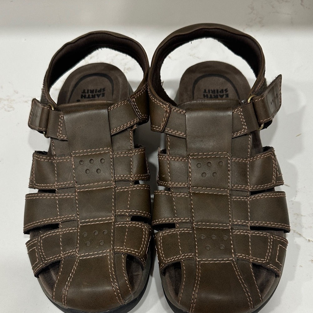 Earth Spirit Dark Brown Leather Sandals Size 11 Closed Toe